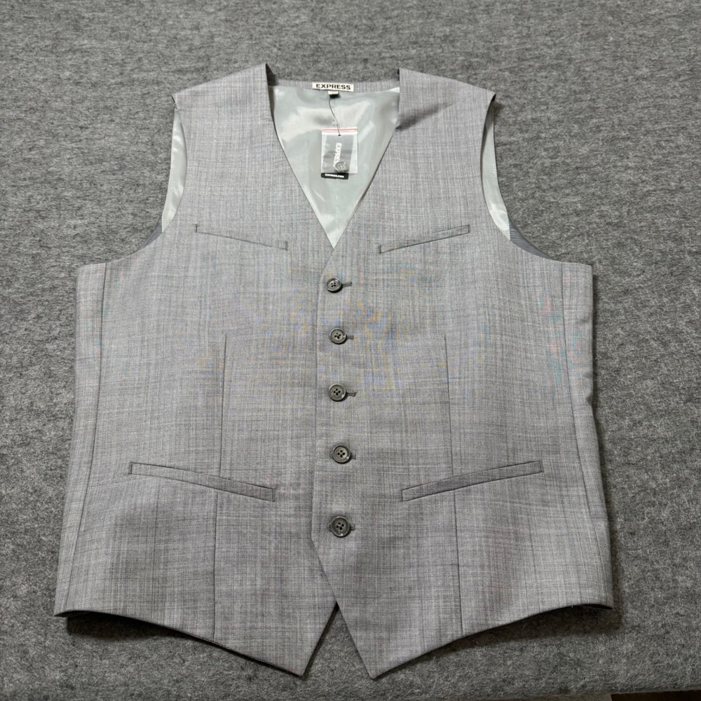 NEW Express Mens Suit Vest Light Gray Wool Blend Formal Waistcoat Small